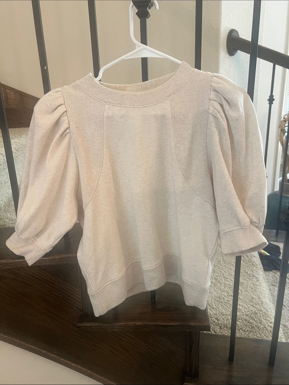 Maeve Cream Puff Sleeve Sweatshirt - Cream